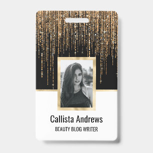 Luxury Chic Black Gold Sparkly Glitter Fringe ID Badge