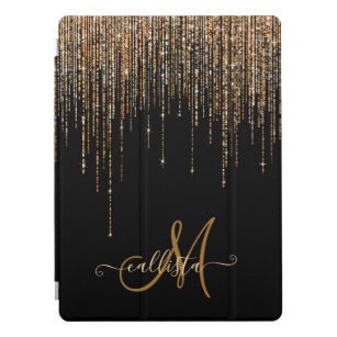 Luxury Chic Black Gold Sparkly Glitter Fringe iPad Pro Cover