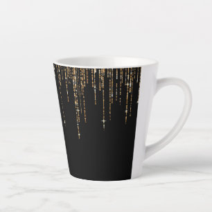 Luxury Chic Black Gold Sparkly Glitter Fringe Latte Mug