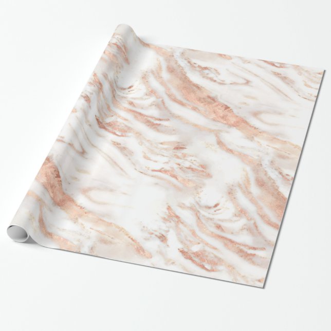 Luxury Chic Copper Rose Gold Foil Marble Wrapping Paper (Unrolled)