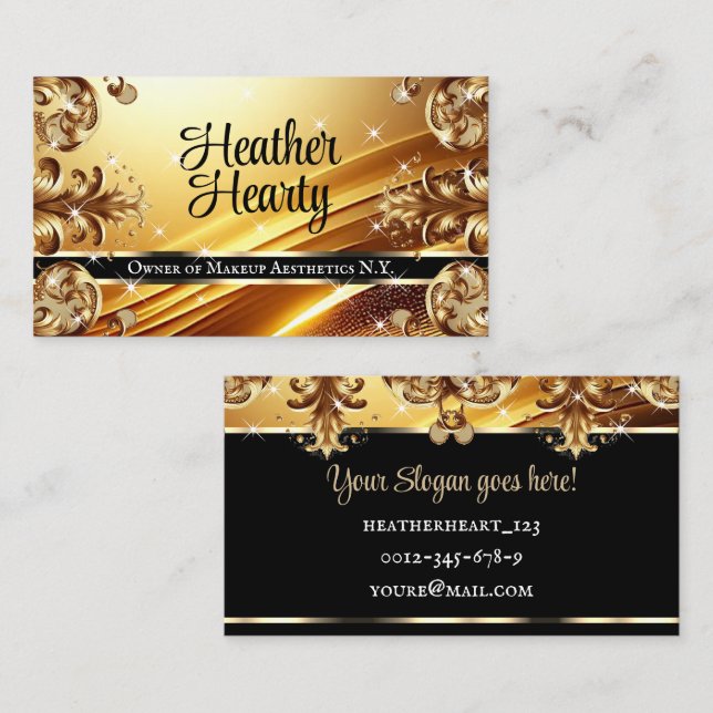 Luxury Chic Deluxe Black Gold Golden Ombre Ornate Business Card (Front/Back)