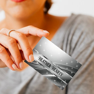 Luxury Chic Deluxe Liquid Silver Steel Chrome Gray Business Card