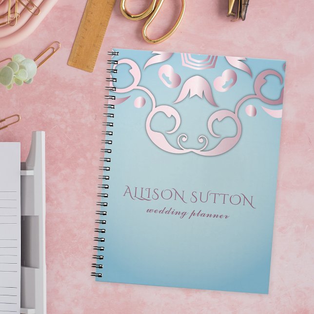 Luxury Chic Elegant Pink Border On Aquamarine Blue Notebook (Creator Uploaded)