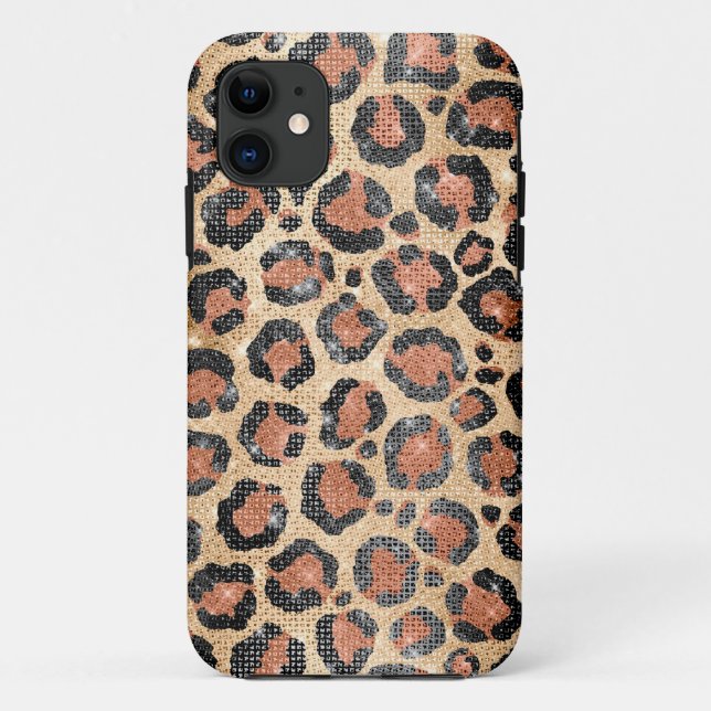 Luxury Chic Gold Black Brown Leopard Animal Print Case-Mate iPhone Case (Back)