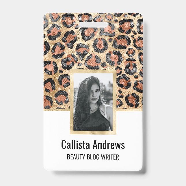 Luxury Chic Gold Black Brown Leopard Animal Print ID Badge (Front)