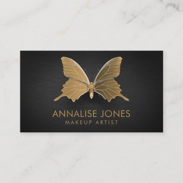 Luxury Chic Gold Butterfly on Black Slate Business Card (Front)