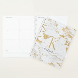 Luxury Chic Gold Foil Marble Monogram Planner