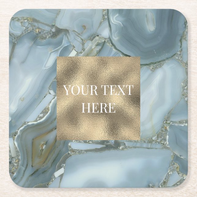Luxury chic gold glitter marble  square paper coaster (Front)