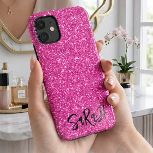 Luxury Chic Pink Glitter Sparkle Personalised Name iPhone 11 Case
