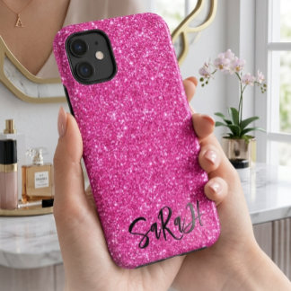 Luxury Chic Pink Glitter Sparkle Personalised Name iPhone 11 Case