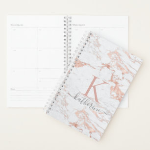 Luxury Chic Rose Gold Foil Marble Monogram Planner