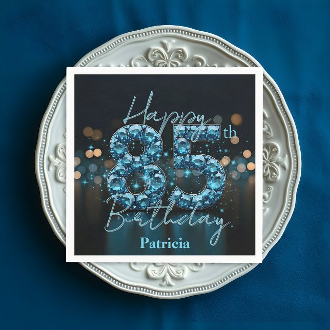Luxury Chic Sapphire Blue and Black 85th Birthday Napkin (Creator Uploaded)