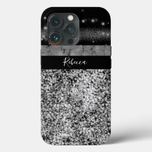 Luxury Chic Silver Gitter Signature Monogram iPhone 13 Pro Case