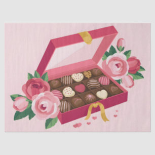 Luxury Chocolate Box with Pink Roses Tissue Paper