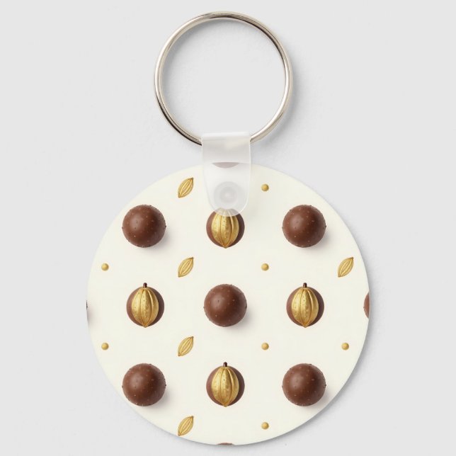 Luxury Chocolate Truffles Seamless Pattern Key Ring (Front)