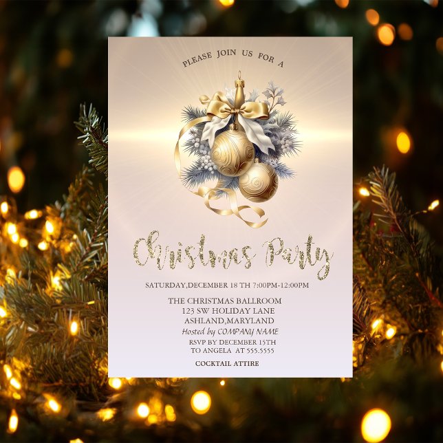 Luxury Christmas Balls Gold Company  Invitation (Creator Uploaded)