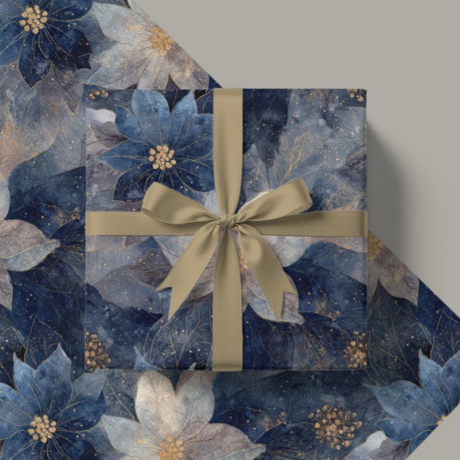 Luxury Christmas Blue and White Poinsettia Gift  Wrapping Paper (Creator Uploaded)