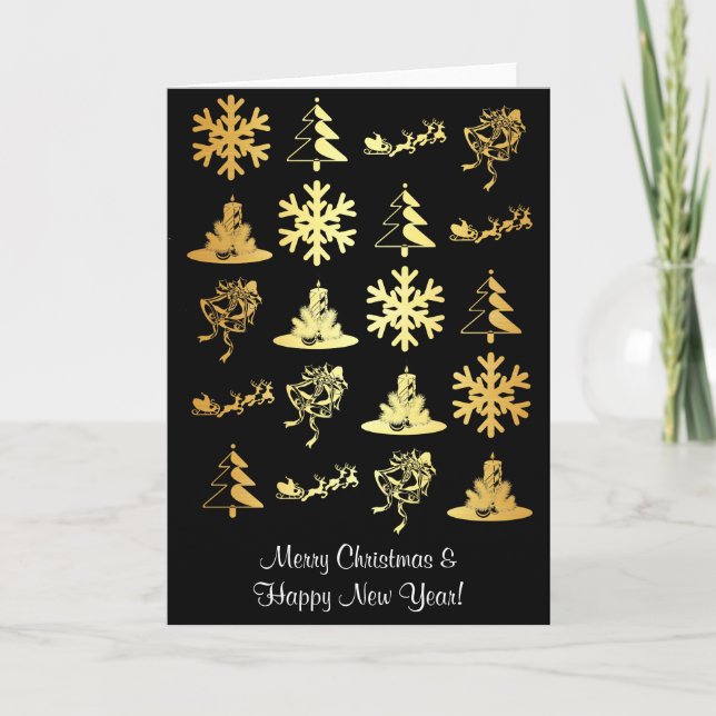 Luxury christmas greeting card with golden icons (Front)