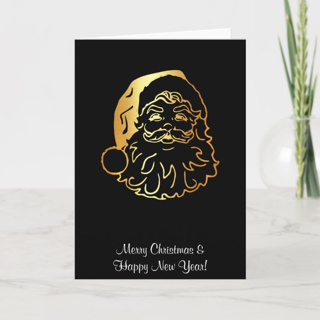 Luxury christmas greeting card with golden Santa (Front)
