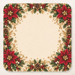 Luxury Christmas Poinsettia Paper Coaster