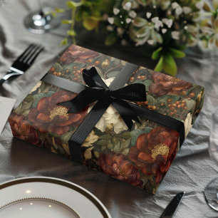 Luxury Christmas Red and Winter White Floral Wrapping Paper