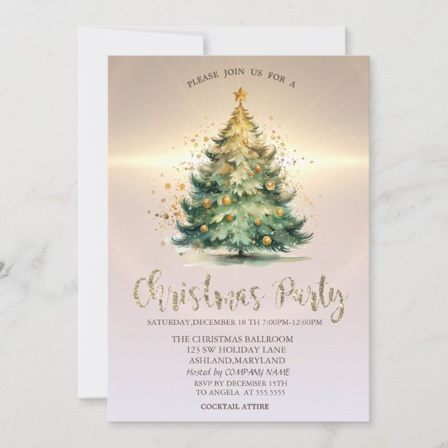 Luxury Christmas Tree Balls Gold Company  Invitation (Front)