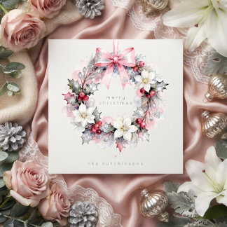 Luxury Classy Blush Pink Christmas Wreath TMF26 Holiday Card