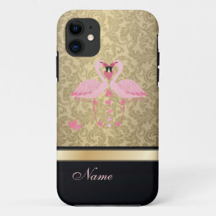 Luxury classy damask flamingos personalised iPhone 11 case