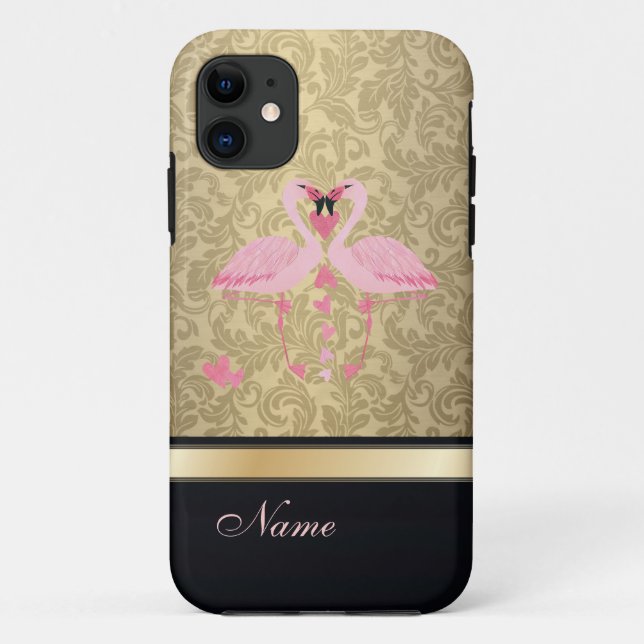 Luxury classy damask flamingos personalised Case-Mate iPhone case (Back)