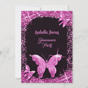 luxury classy glitter black pink Butterfly elegant Invitation