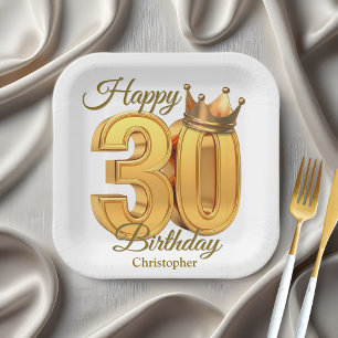 Luxury Classy Golden Royal Crown 30th Birthday Paper Plate