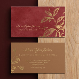 Luxury classy red faux gold foil boutique owner business card