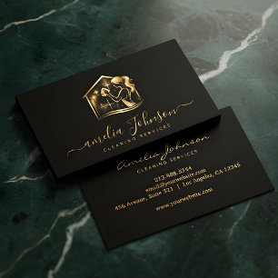Luxury Cleaning Service Gold Housekeeping Logo Business Card