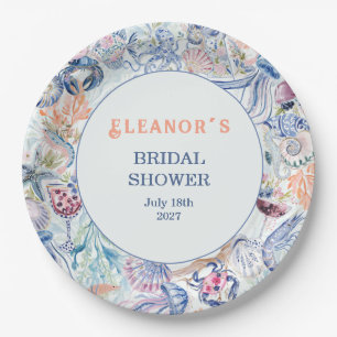 Luxury Coastal Chinoiserie Seashell Bridal Paper Plate