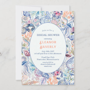 Luxury Coastal Chinoiserie Seashell Bridal Shower Invitation