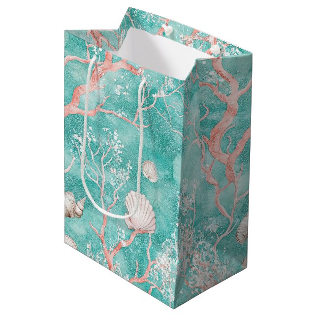 Luxury Coastal Coral Pattern Medium Gift Bag (Front Angled)