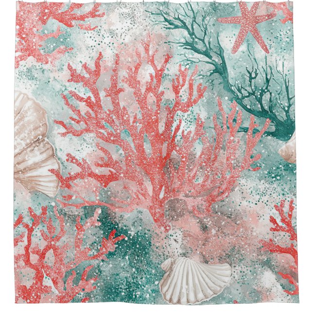 Luxury Coastal Coral Pattern Shower Curtain (Front)