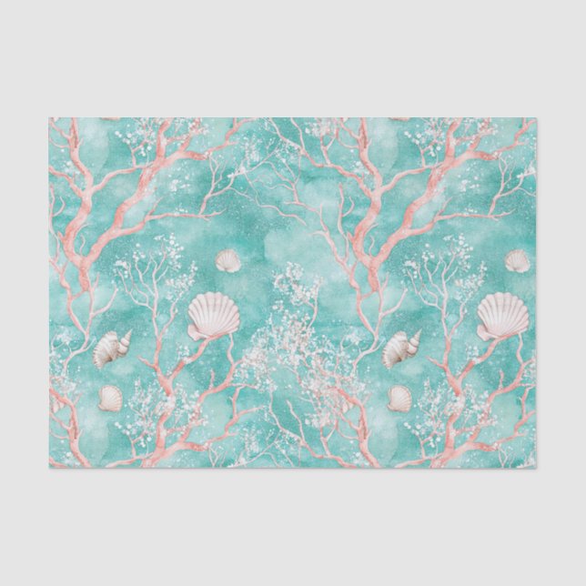 Luxury Coastal Coral Pattern Tissue Paper (Front)