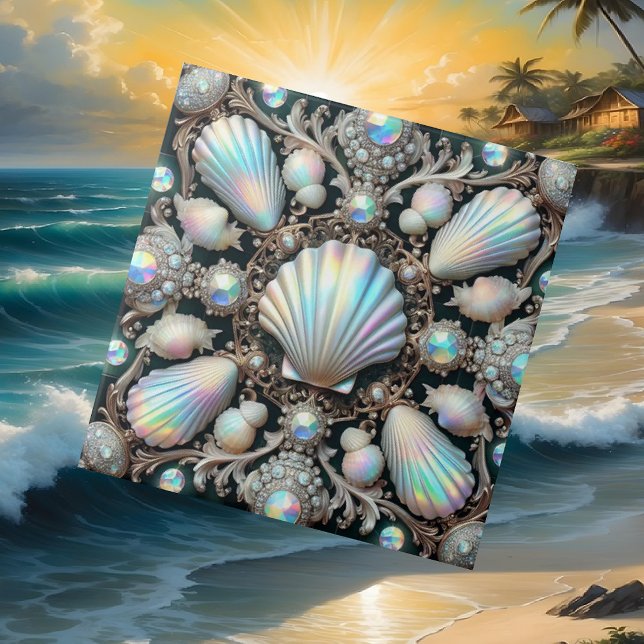 Luxury Coastal Decor | Diamonds and Seashells  Ceramic Tile (Creator Uploaded)