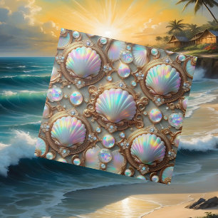 Luxury Coastal Decor   Diamonds and Seashells  Ceramic Tile