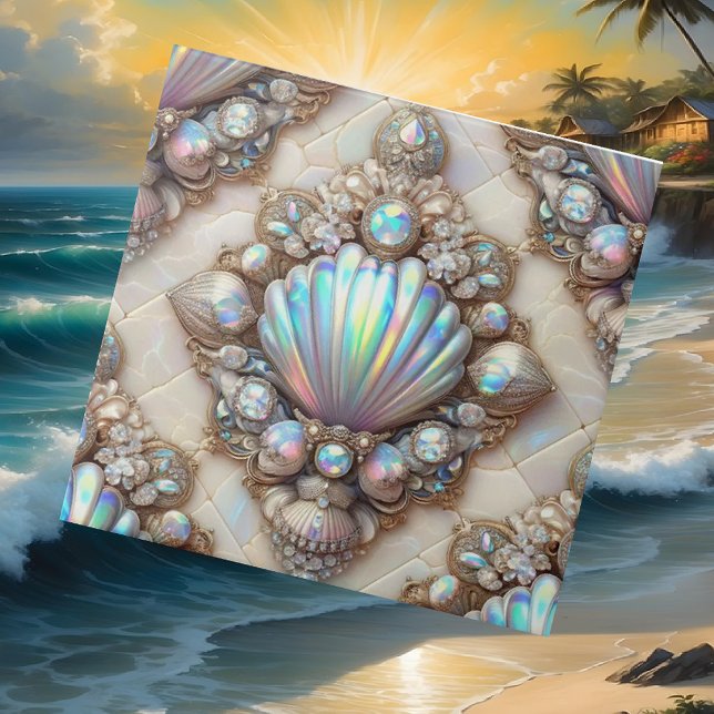 Luxury Coastal Decor | Diamonds and Seashells  Ceramic Tile (Creator Uploaded)