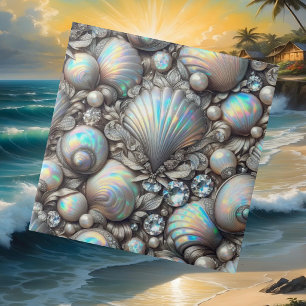 Luxury Coastal Decor   Diamonds and Seashells  Ceramic Tile