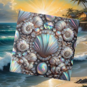 Luxury Coastal Decor   Diamonds and Seashells  Ceramic Tile