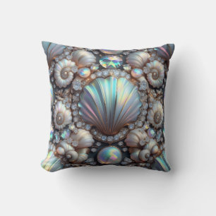Luxury Coastal Decor Diamonds and Seashells Cushion