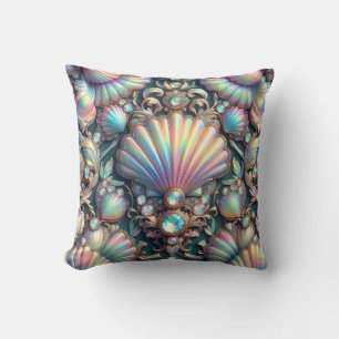 Luxury Coastal Decor Diamonds and Seashells Cushion
