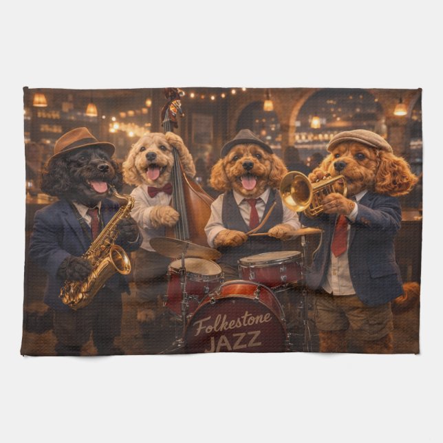 Luxury Cockapoo Jazz Band  Print Tea Towel (Horizontal)