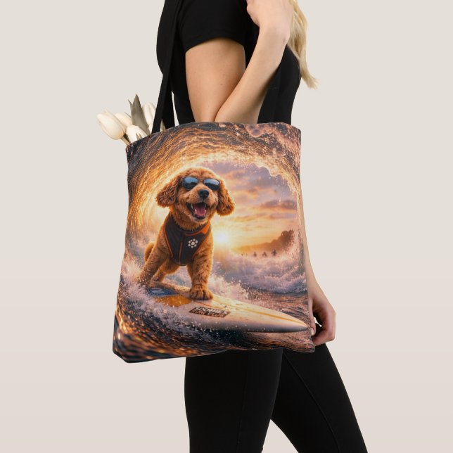 Luxury Cockapoo Surf – Ocean Dog Art Tote Bag (Close Up)