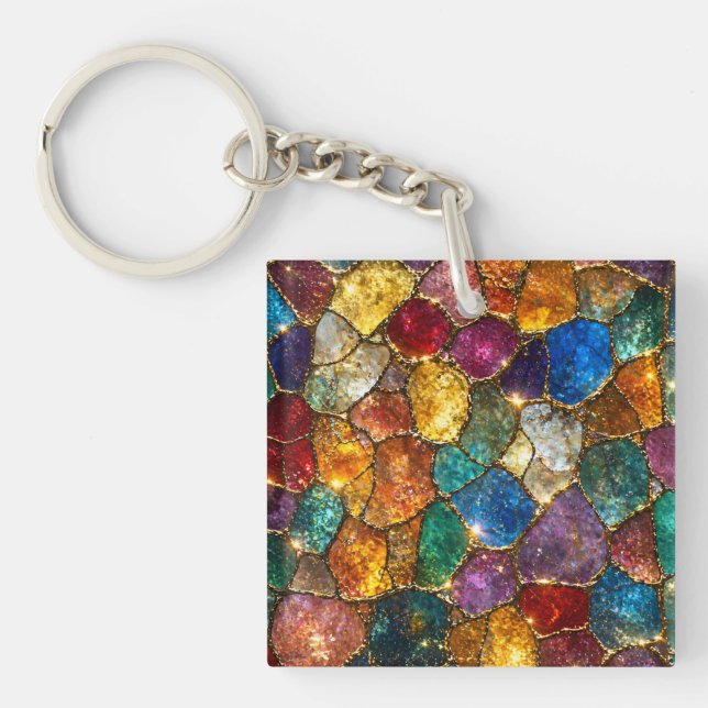 Luxury Colourful Crystal Mosaic Seamless Pattern Key Ring (Front)