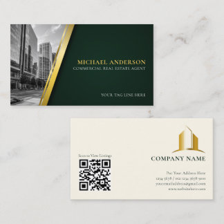Luxury Commercial Real Estate Agent, Emerald Green Business Card
