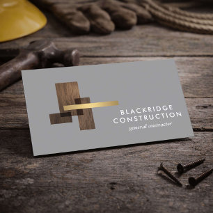 Luxury Contractor Construction Wood Logo Grey Business Card